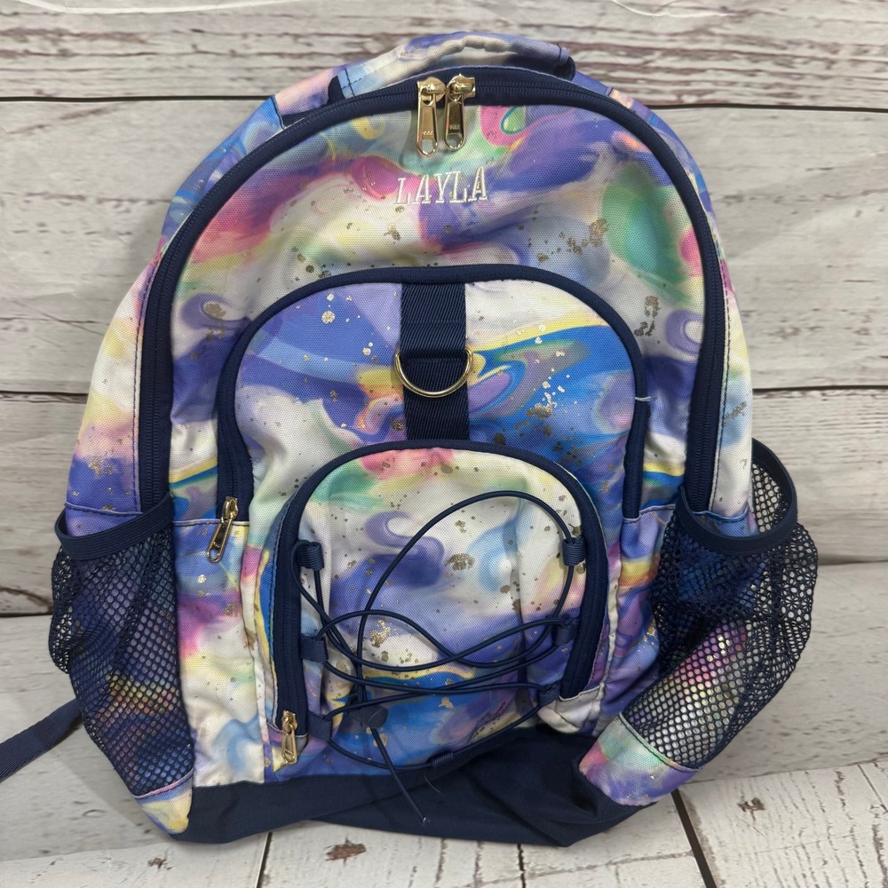 Pottery Barn Teen Gear-Up Backpack Multi Color Marble Swirl Gold Layla Name